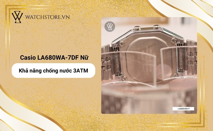 Có thể dùng đồng hồ Casio LA680WA-7DF đi mưa nhẹ, rửa tay