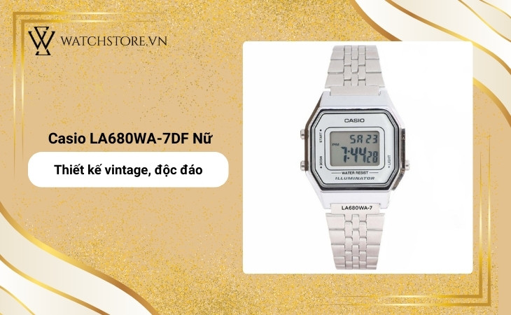 Casio LA680WA-7DF sở hữu vẻ ngoài cổ điển, nổi bật
