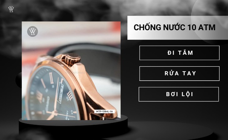 Có thể dùng Casio MTP-1384L-1AVDF cho việc tắm, rửa tay, đi bơi