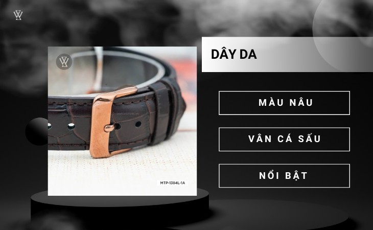 Casio MTP-1384L-1AVDF có dây da nâu, vân nổi bắt mắt