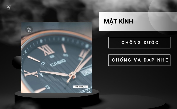 Casio MTP-1384L-1AVDF có mặt kính khoáng