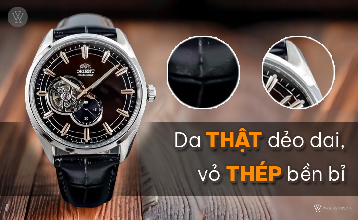 Dây da dẻo dai, màu đen sang trọng cùng vỏ thép bền bỉ 