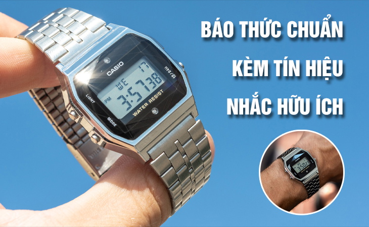 Casio A159WAD-1DF báo thức tín hiệu