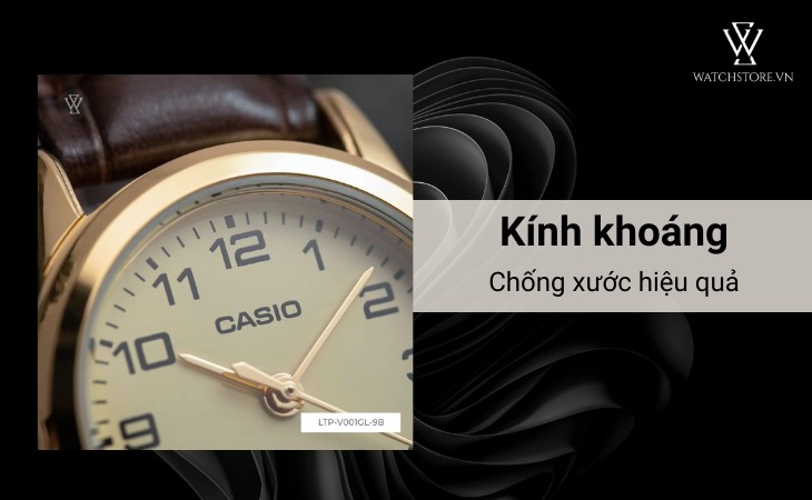 Kính khoáng của Casio LTP-V001GL-9BUDF nữ có khả năng chống xước, va đập ổn