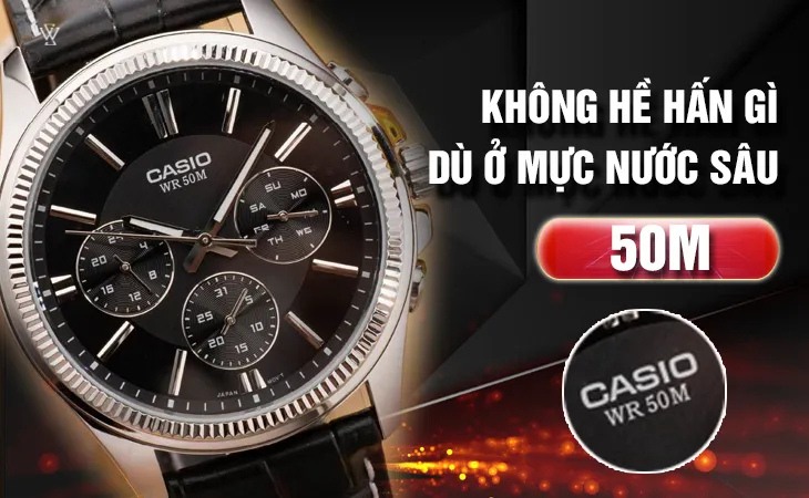 Mẫu đồng hồ nam Casio MTP-1375L-1AVDF dây da có khả năng chống nước 5ATM