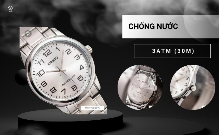 Casio MTP-V001D-7BUDF có thể dùng cho việc rửa tay, đi mưa nhẹ