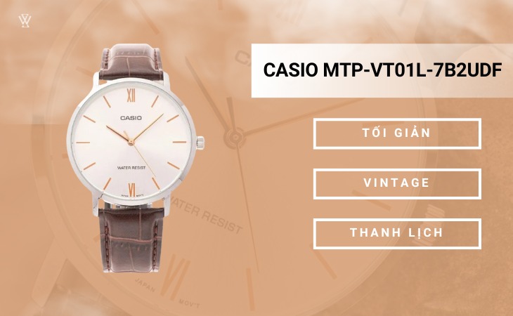 Đồng hồ Casio MTP-VT01L-7B2UDF có kiểu dáng thanh lịch, vintage