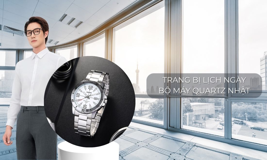 Trang bị lịch ngày, bộ máy quartz Nhật chạy ổn định