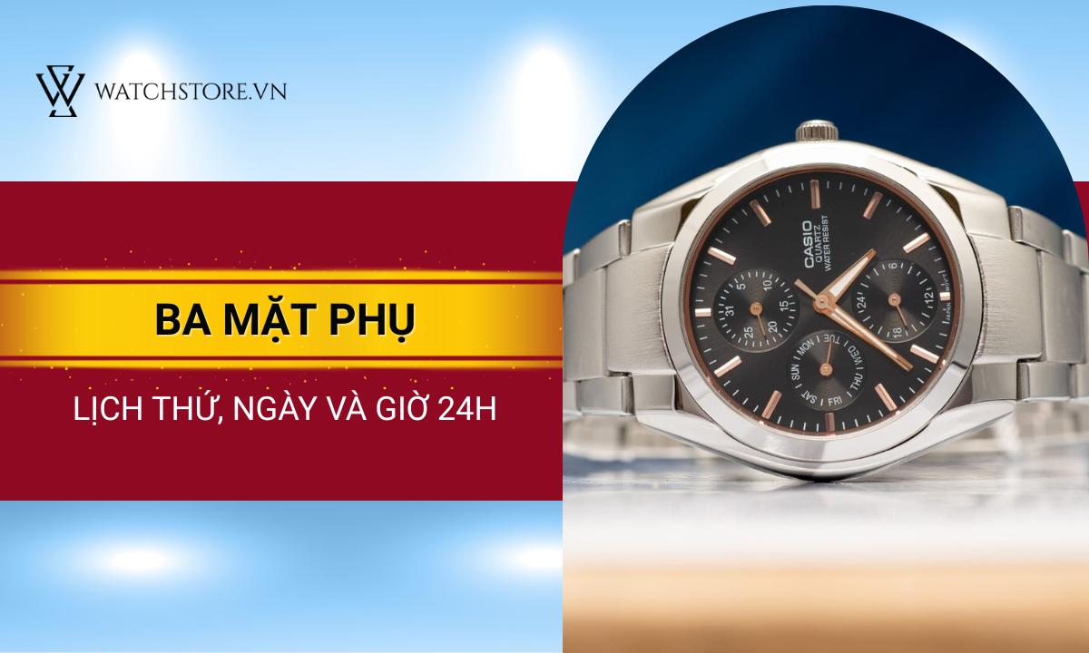 Ba mặt phụ hiển thị lịch thứ, ngày và giờ 24h