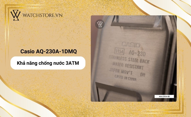 Đồng hồ Casio Unisex AQ-230A-1DMQ có khả năng chịu áp suất nước 3 ATM
