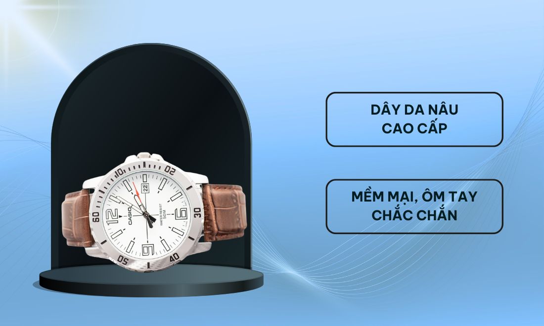 Dây da nâu cao cấp, mềm mại, ôm tay chắc chắn