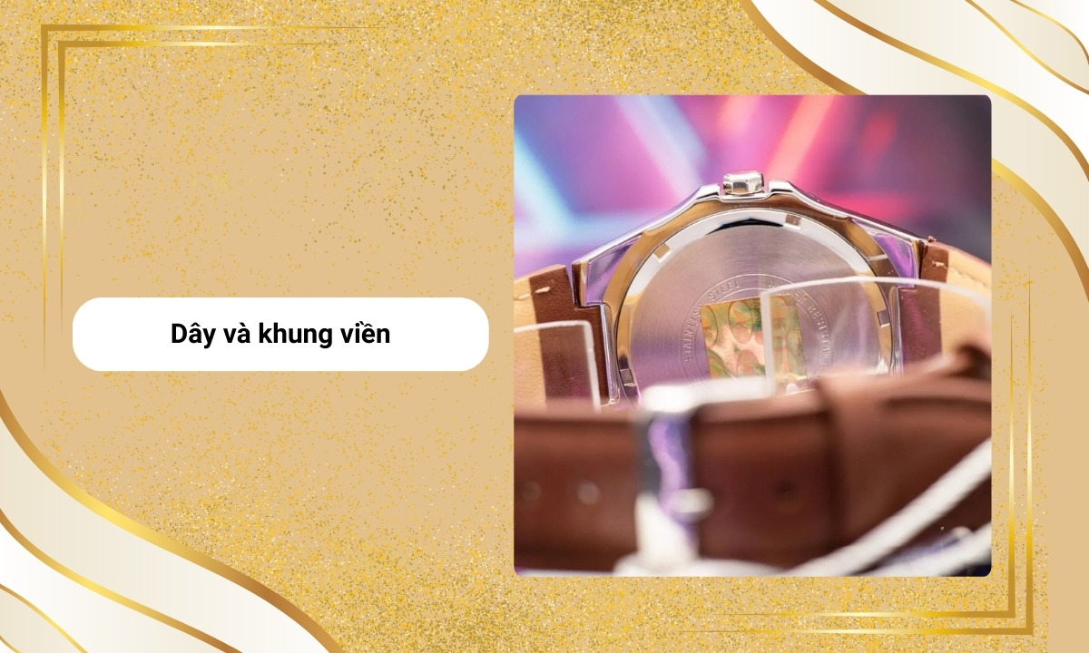 dây da tổng hợp, khung viền thép không gỉ