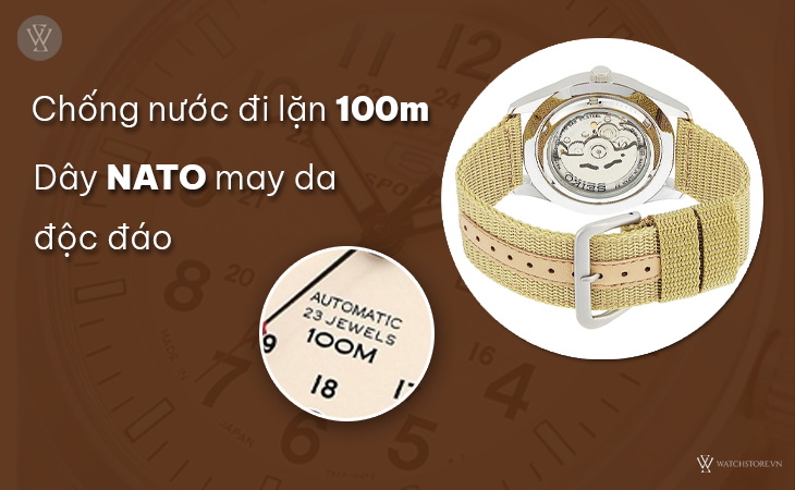 Seiko SNZG07J1 chống nước 100m dây NATO