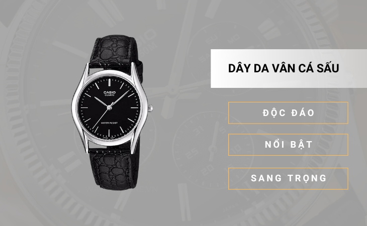 dây da vân cá sấu màu đen bắt mắt