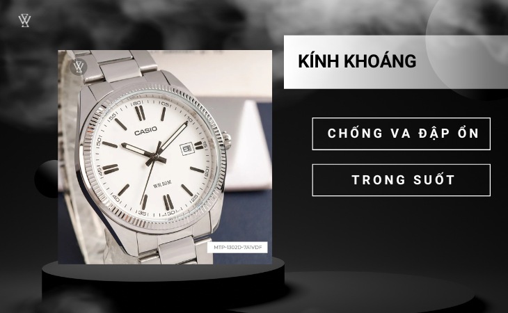 Mặt kính khoáng Casio MTP-1302D-7A1VDF chống va đập ổn