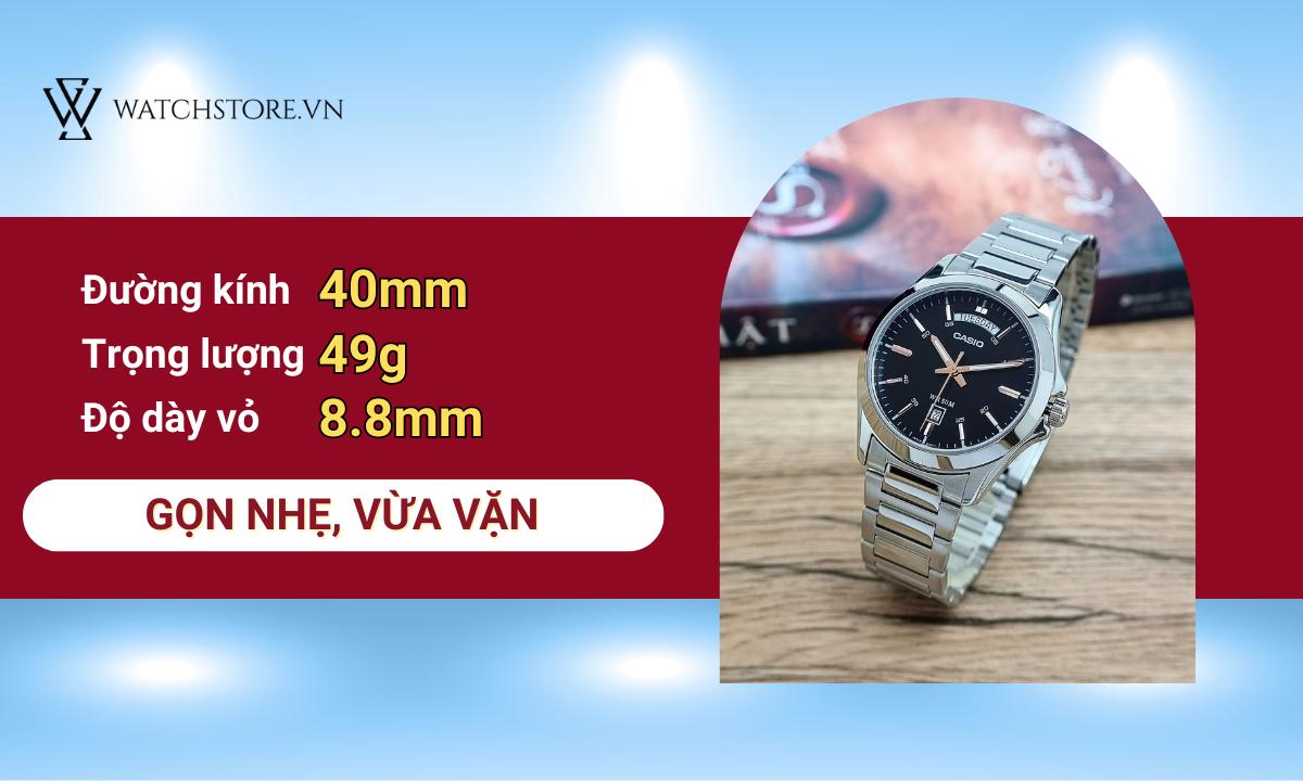 Đồng hồ Casio nam MTP-1370D-1A2VDF có thiết kế gọn nhẹ