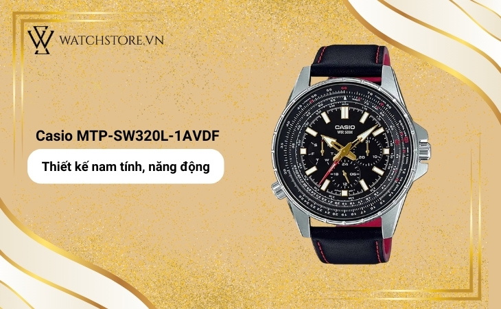 thiết kế nam tính, mạnh mẽ của đồng hồ Casio MTP-SW320L-1AVDF