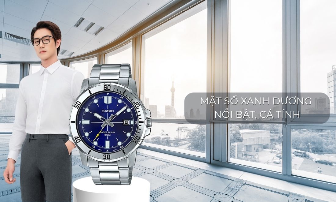 Mặt số xanh dương nổi bật, tạo điểm nhấn cá tính