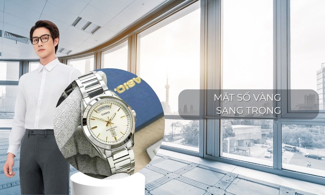 Đồng hồ nam Casio MTP-1370D-9AVDF mặt vàng sang trọng