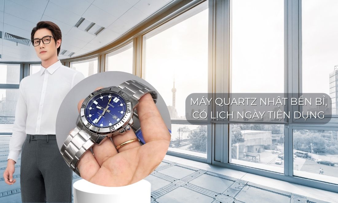 Máy quartz Nhật bền bỉ, có lịch ngày tiện dụng