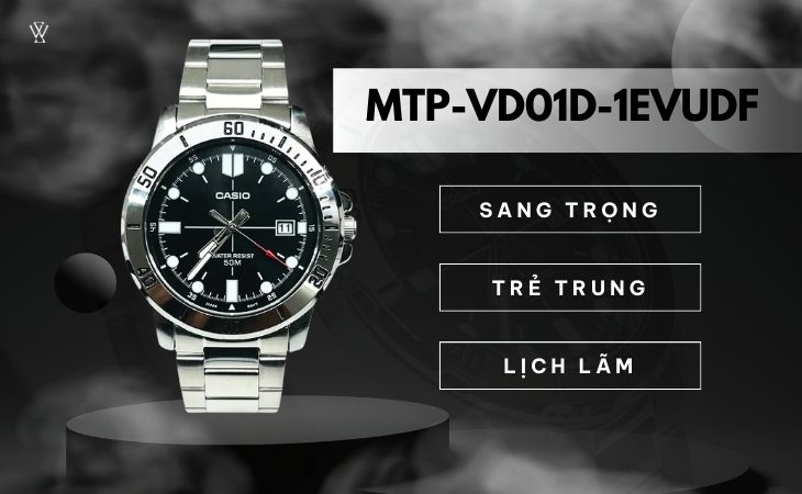 Casio MTP-VD01D-1EVUDF được thiết kế sang trọng, trẻ trung, lịch lãm