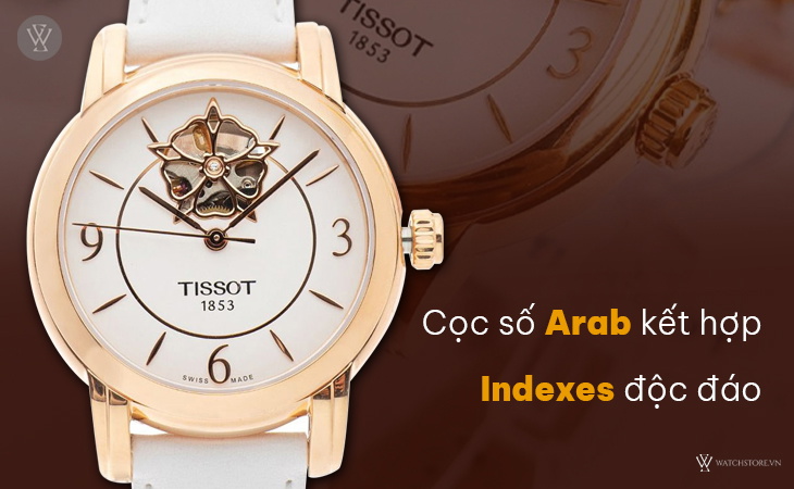 Cọc số của đồng hồ tissot nữ T0502073701704 được thiết kế theo kiểu Arab và Indexes độc đáo 