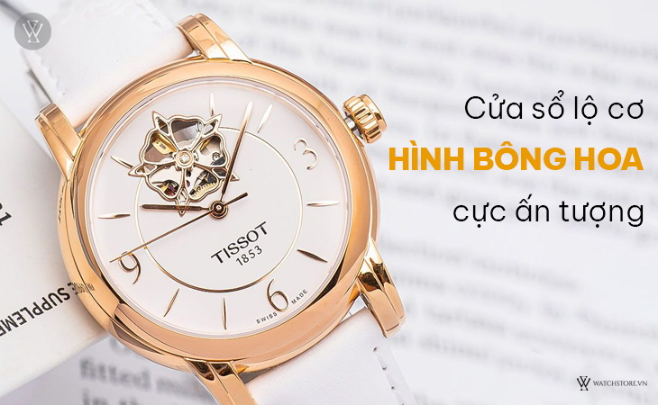 T050.207.37.017.04 được thiết kế lộ cơ, giúp phái nữ dễ dàng quan sát bộ máy chuyển động bên trong 