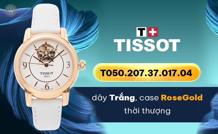 Tissot T050.207.37.017.04 sở hữu dây trắng, case RoseGold cực kỳ thời thượng 