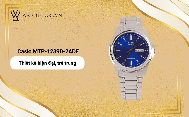 vẻ ngoài hiện đại, trẻ trung của đồng hồ Casio MTP-1239D-2ADF