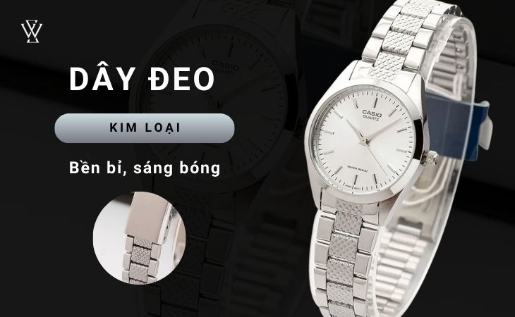 Dây đeo đồng hồ LTP Nữ LTP-1274D-7ADF bằng kim loại giúp sáng bóng với thời gian