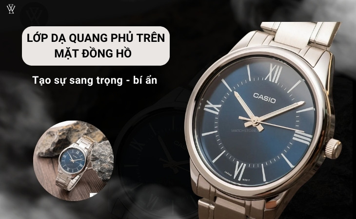 MTP-V005D-2B5UDF có lớp dạ quang phủ trên mặt đồng hồ