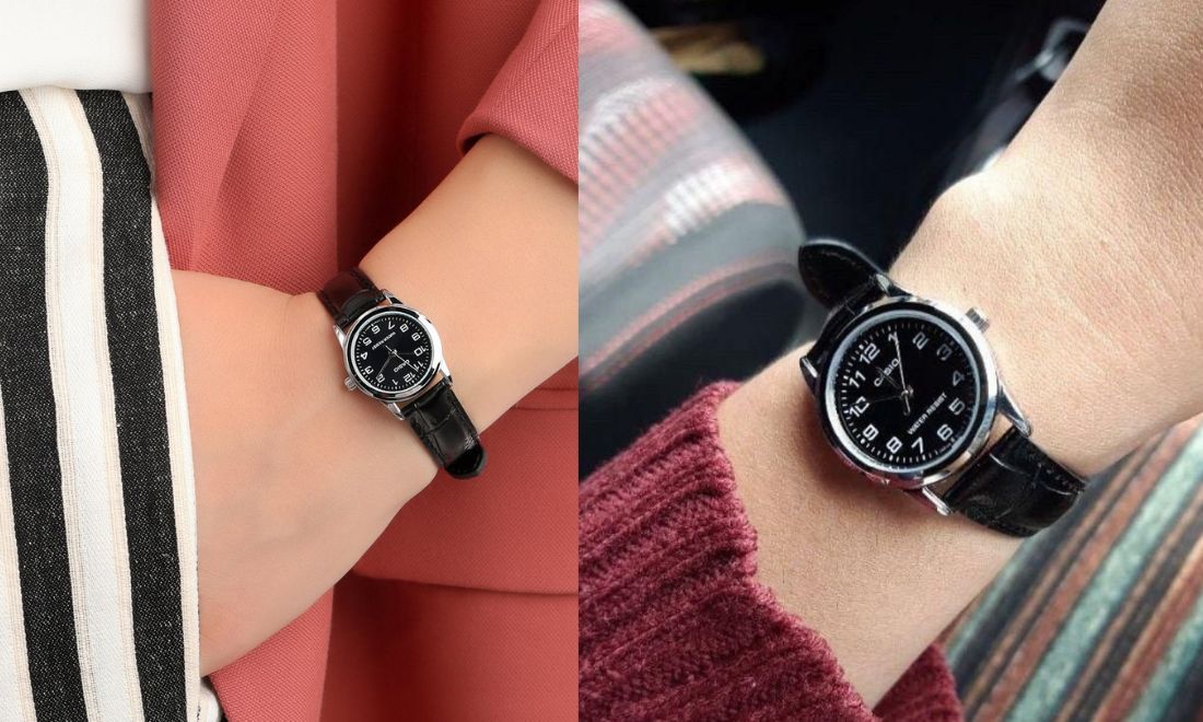 Casio LTP-V001L-1BUDF dây da đen thanh lịch