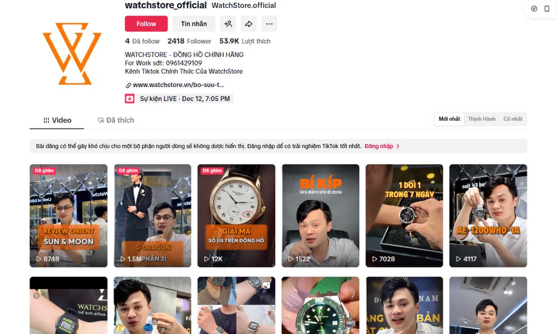 tiktok chinh thuc cua watchstore