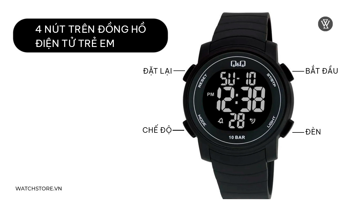 4 nút trên đồng hồ điện tử trẻ em