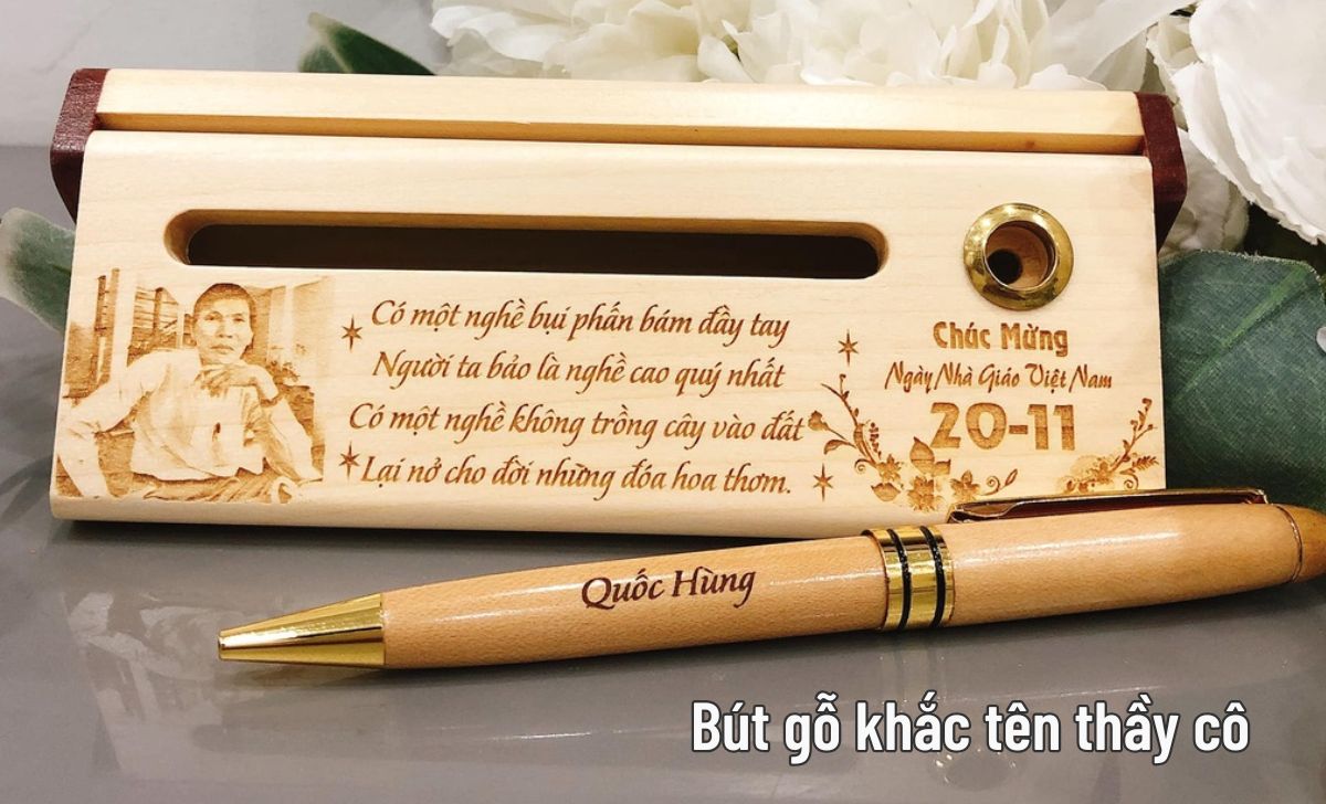 10 món quà tặng 20/11 độc đáo, hữu dụng cho thầy cô vui 1 bút gỗ khắc tên thầy cô
