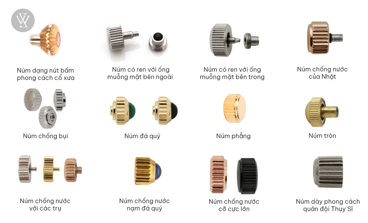 Crown là gì trên đồng hồ? 5 loại núm vặn thường gặp 9 các loại núm Crown