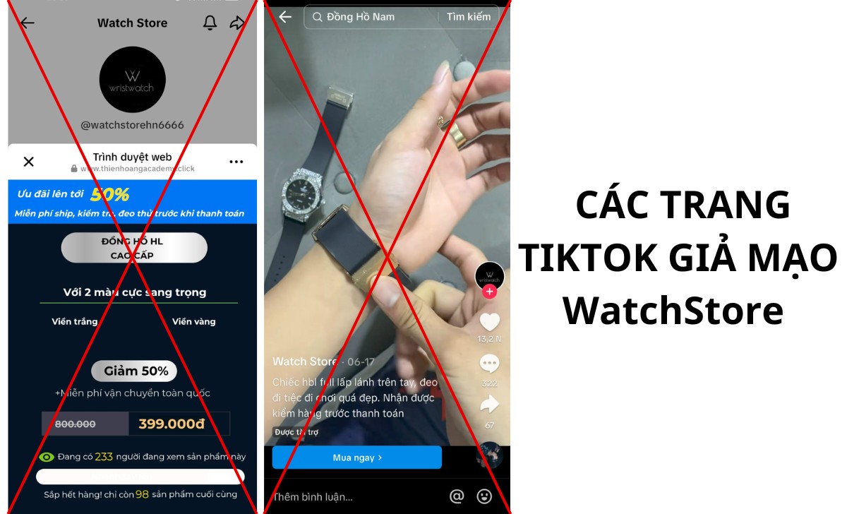 Cảnh báo mạo danh, Mượn danh Watch store - Cách nhận diện để tránh gặp phải 6 Các trang tiktok giả mạo WatchStore