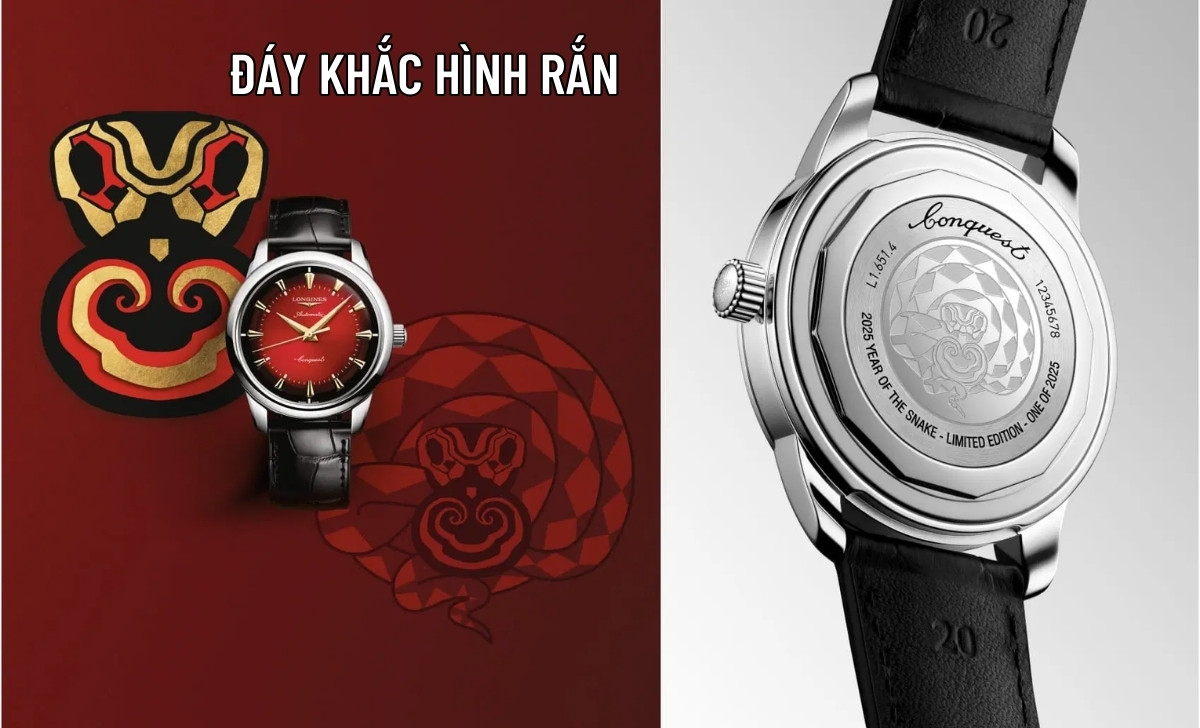 Longines Conquest Heritage 2025 - Đồng hồ mừng năm Ất Tỵ 2 đáy khắc hình rắn