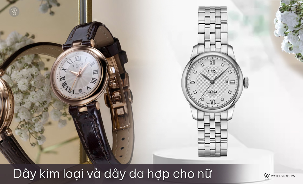 Top 5 mẫu đồng hồ Tissot nữ đẹp nhất hiện nay năm 2024 4 dây kim loại dây da cho nữ