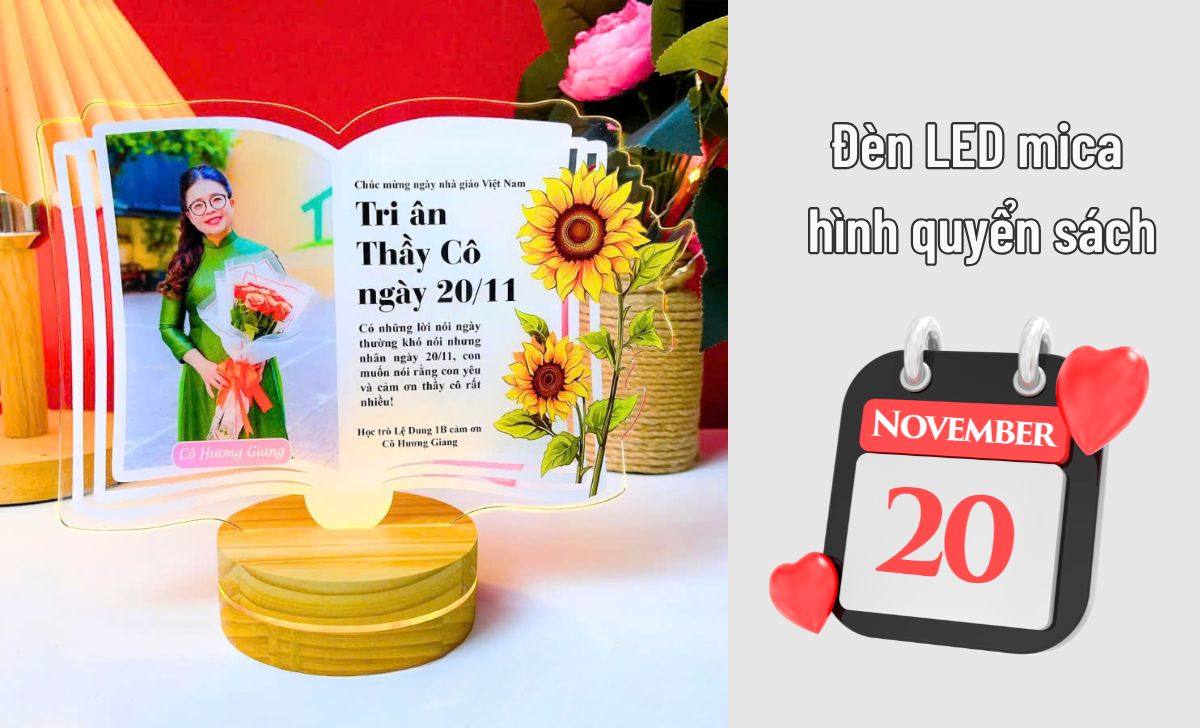 10 món quà tặng 20/11 độc đáo, hữu dụng cho thầy cô vui 3 Đèn LED mica hình quyển sách