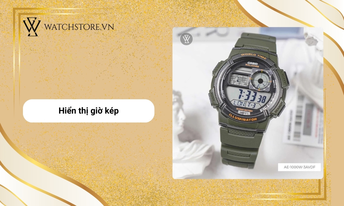 Đồng hồ Casio Illuminator là gì? Khám phá tính năng, ưu điểm 6 Hiển thị giờ kép trên đồng hồ Casio Illuminator