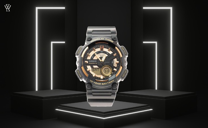 Casio AEQ-110BW-9AVDF tông màu đen, vàng