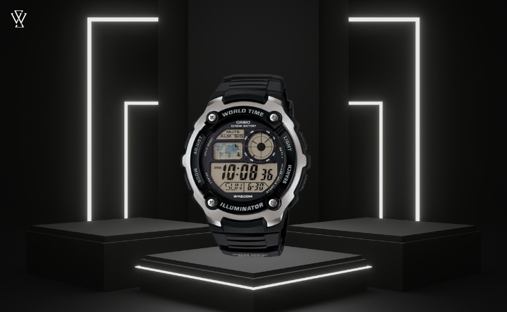 Casio AE-2100W-1AVDF hiển thị giờ kép