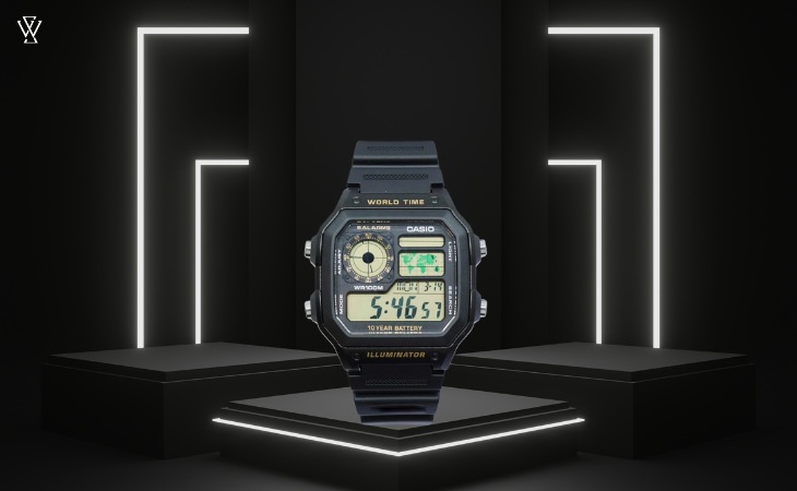 Casio AE-1200WH-1BVDF dây cao su đen