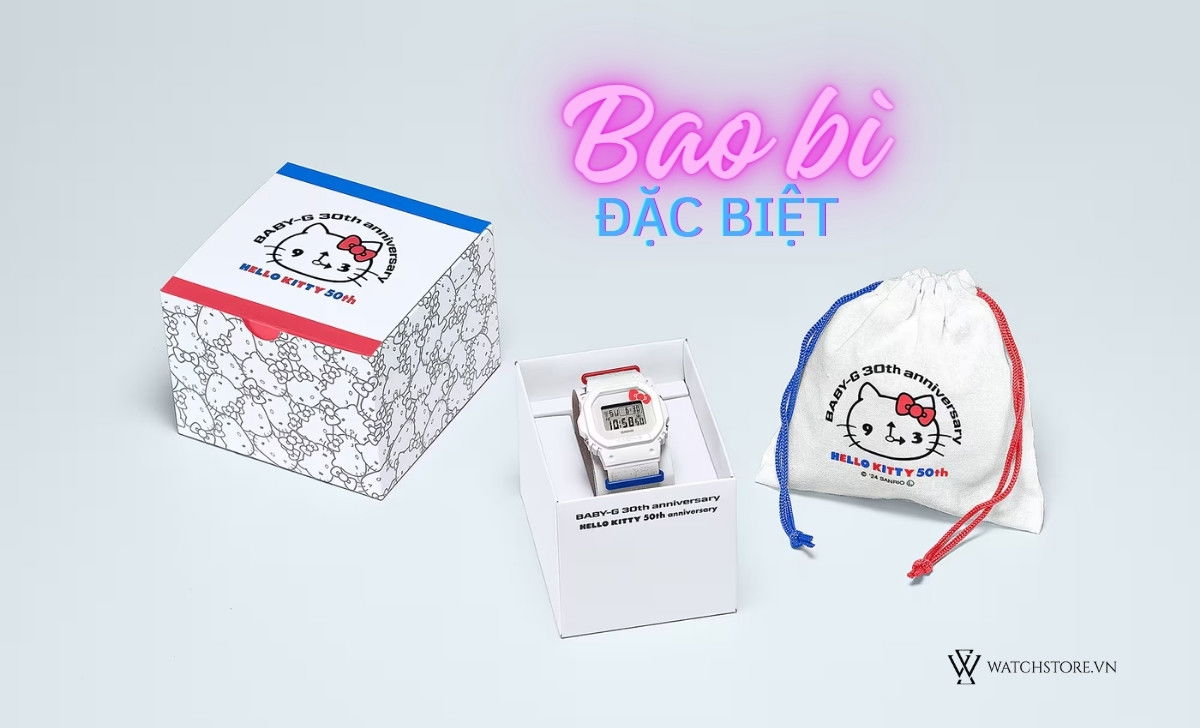 Đồng hồ Hello Kitty BABY-G Casio 2024 kỷ niệm hợp tác đặc biệt 5 hello kitty baby-g bao bì đặc biệt