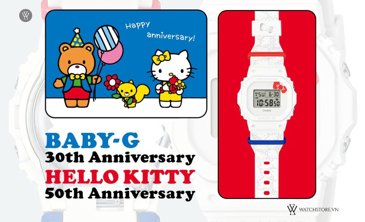 Đồng hồ Hello Kitty BABY-G Casio 2024 kỷ niệm hợp tác đặc biệt 6 Hello Kitty Baby-G hợp tác