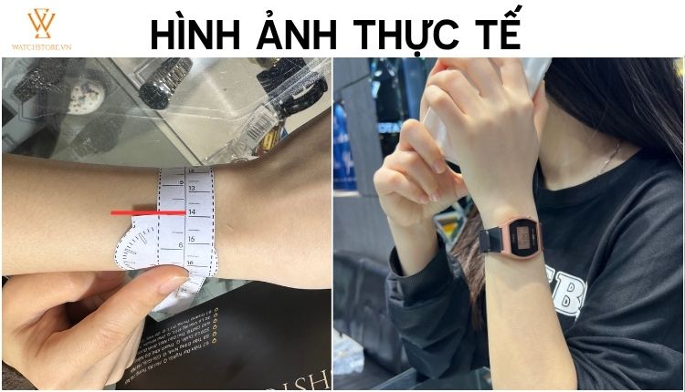 Hình ảnh thực tế của LW 204 1ADF trên cổ tay khách hàng nữ 14cm