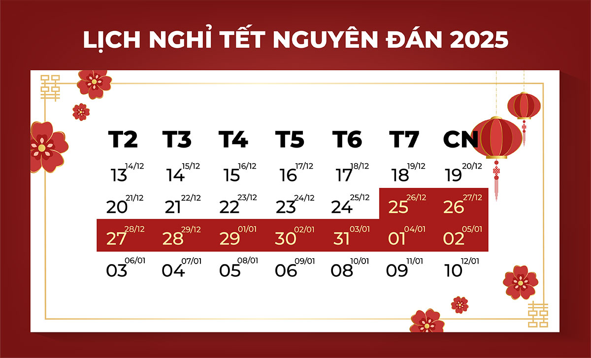 Còn bao nhiêu ngày nữa đến Tết âm lịch Ất Tỵ countdown 2025? 11 Lịch nghỉ Tết Nguyên Đán 2025