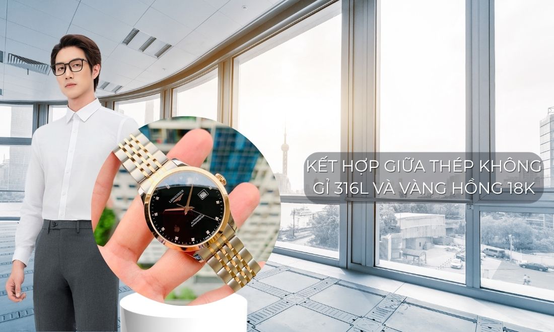 Longines L2.821.5.57.7 màu vàng hồng