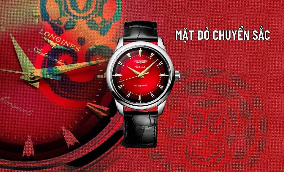 Longines Conquest Heritage 2025 - Đồng hồ mừng năm Ất Tỵ 1 mặt đỏ chuyển sắc